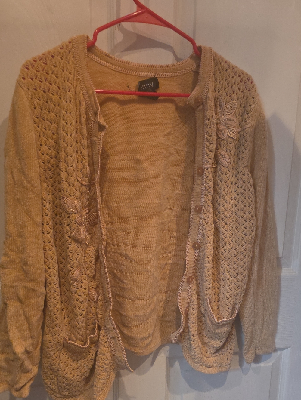 Women’s Vintage Embrodered Beige Knit Button Cardigan Sweater